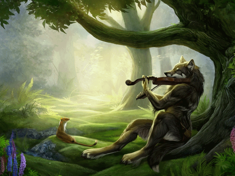 WolfPlayingVilionUnderTreeAnimatedByHeatherGill.gif image by NewBeginnings2